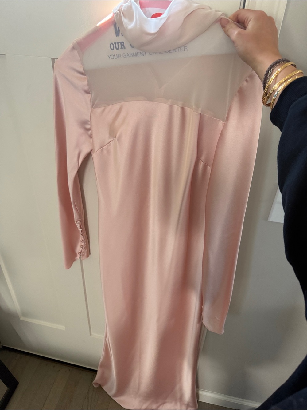 Blush Pink Long Sleeve Satin Dress